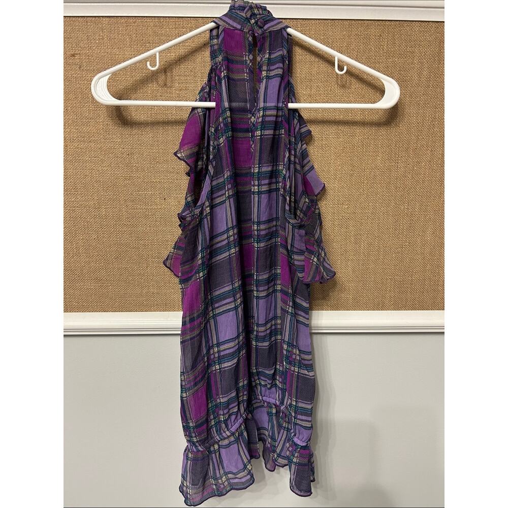 Max Rave Purple Plaid Ruffle Halter Top - Picture 3 of 3